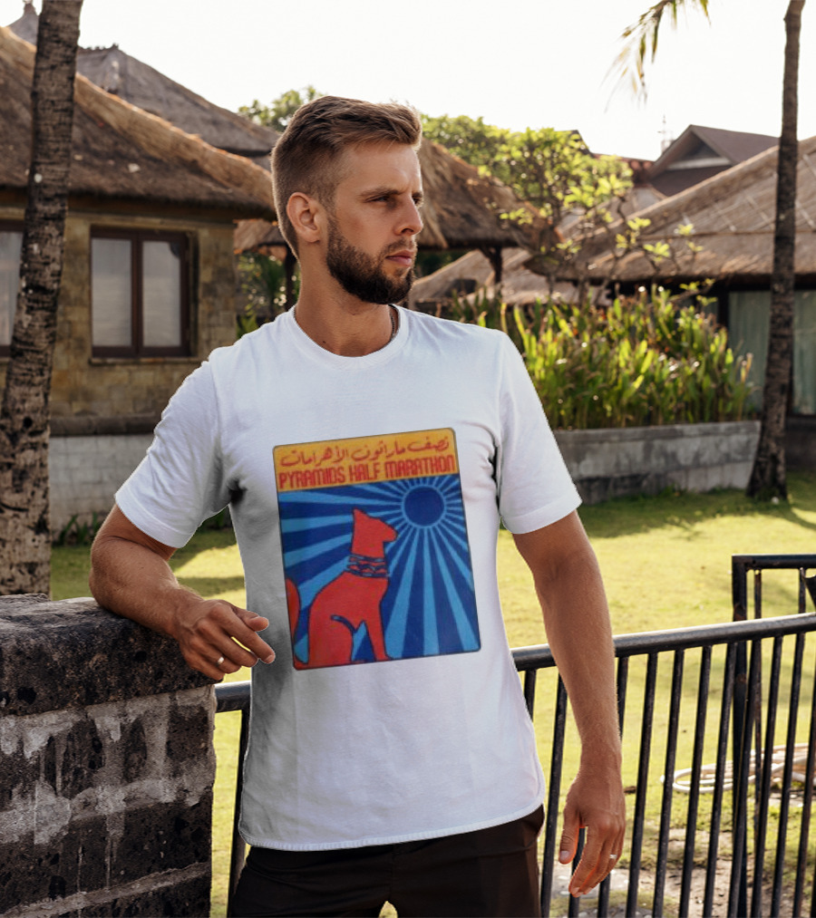 Pyramids Half Marathon Egypt Cat Sunburst Arabic T-Shirt