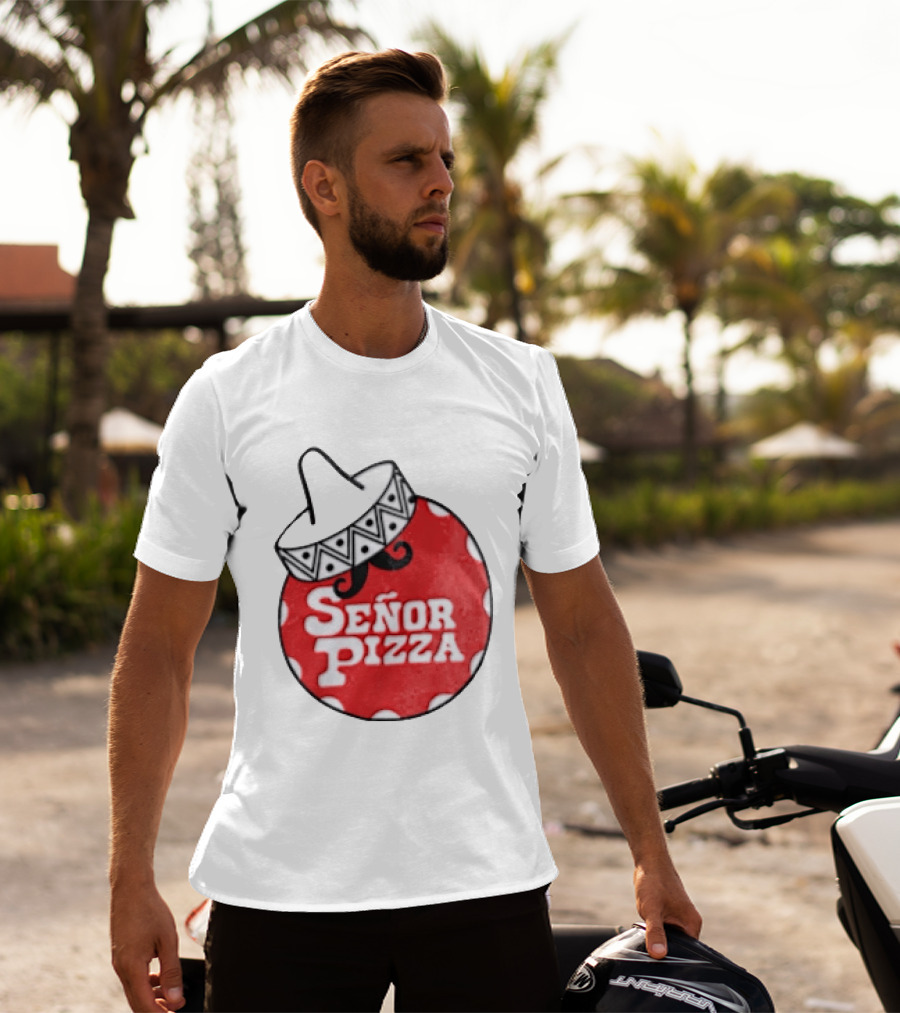 Señor Pizza Red Apron With Mustache And Patterned Collar T-Shirt