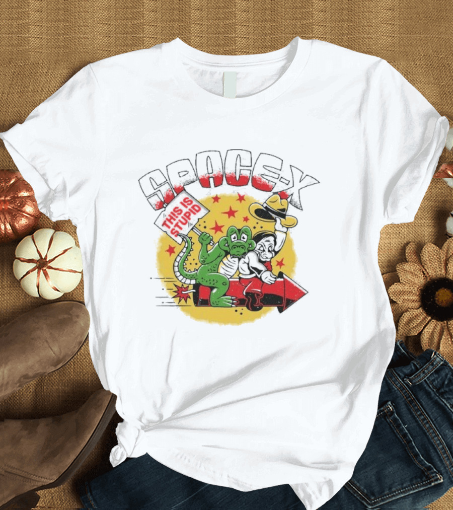 Space X Monkey Cartoon On Rocket With Stars T-Shirt