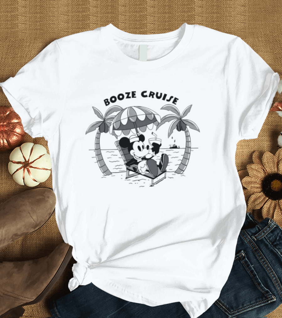 Booze Cruise Mickey Mouse Disney Vacation Relaxation Tropical Vibes T-Shirt
