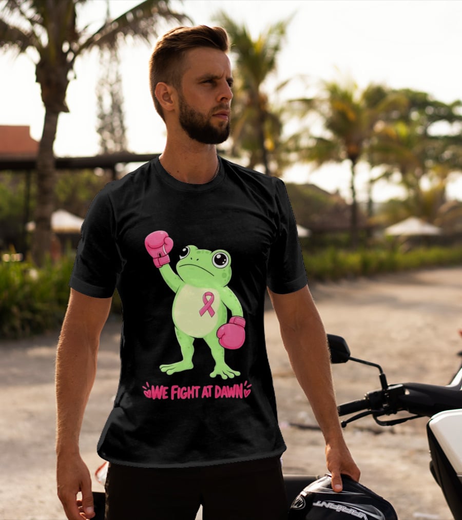 Boxing Frog We Fight At Dawn Breast Cancer Awareness Pink Gloves Ribbon T-Shirt