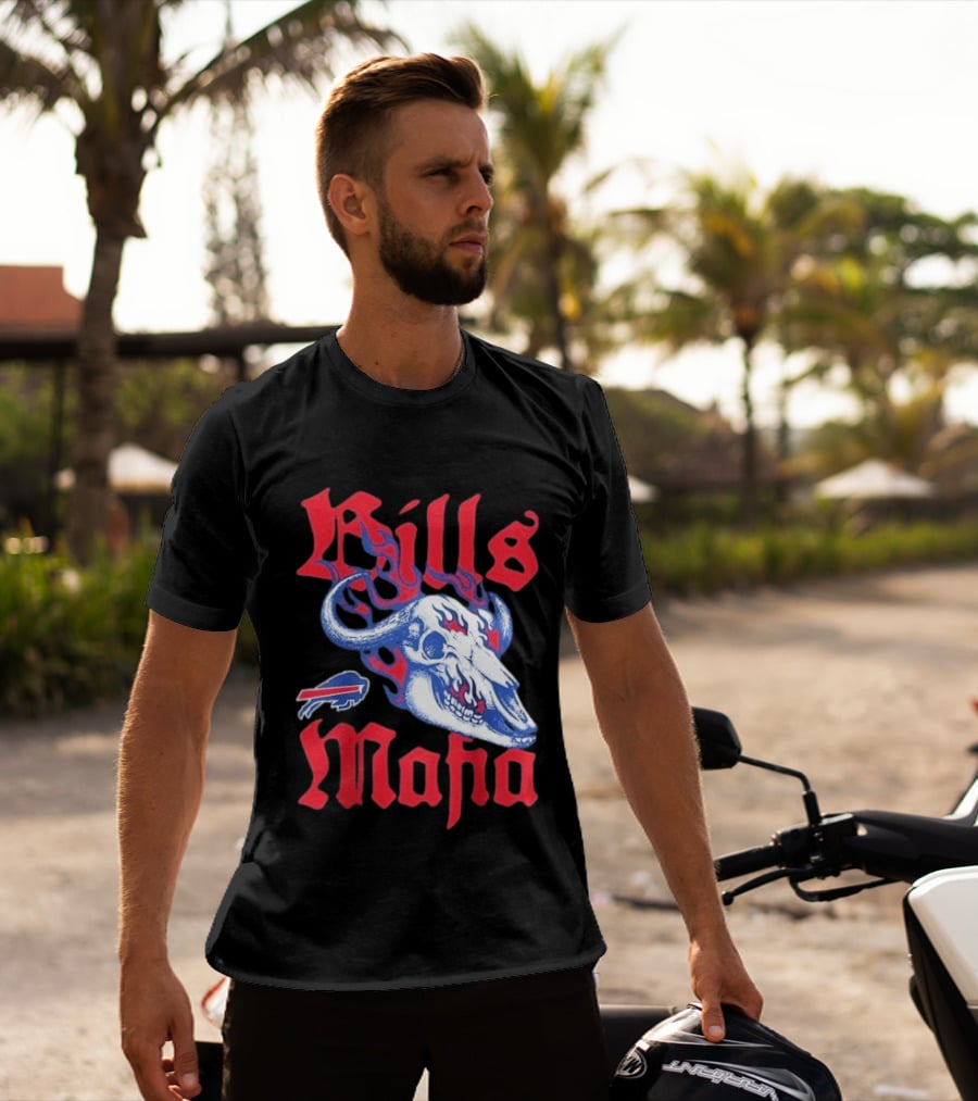 Buffalo Bills Mafia Skull Flames T-Shirt