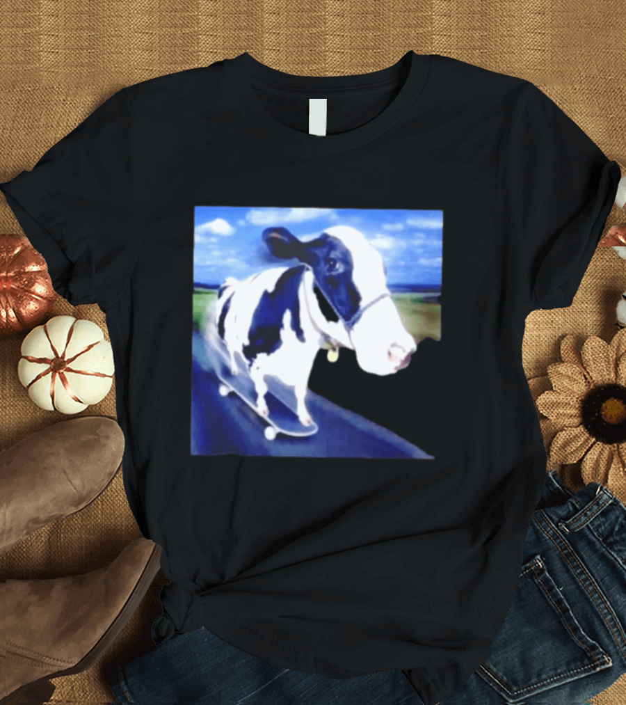 Cow Skateboarding Adventure On Open Road T-Shirt