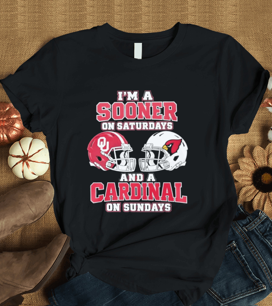 I'm A Sooner On Saturdays And A Cardinal On Sundays Football Helmets T-Shirt