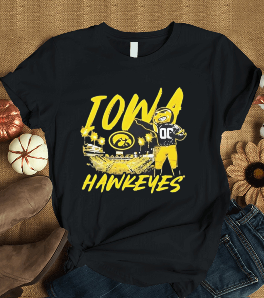 Iowa Hawkeyes 00 Mascot With Football Stadium T-Shirt
