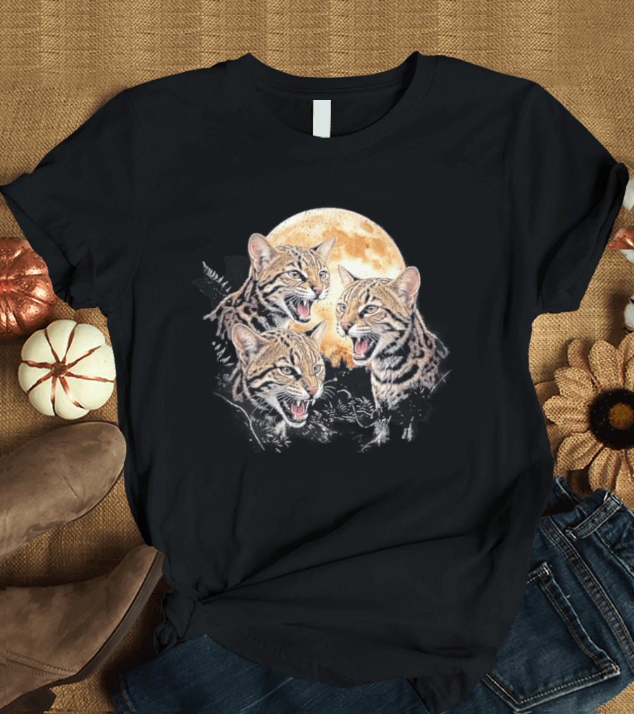 Three Tilcayo Bolivia Cloud Forest Wildcats Full Moon Roaring Trio T-Shirt
