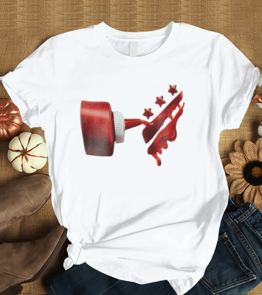 Red Squeeze Bottle Pouring Ketchup With Stars T-Shirt