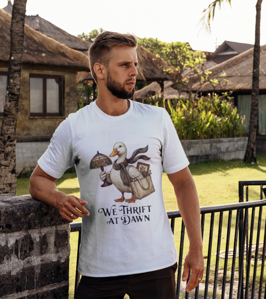 We Thrift At Dawn Duck Holding Tiffany Lamp With T-Shirt