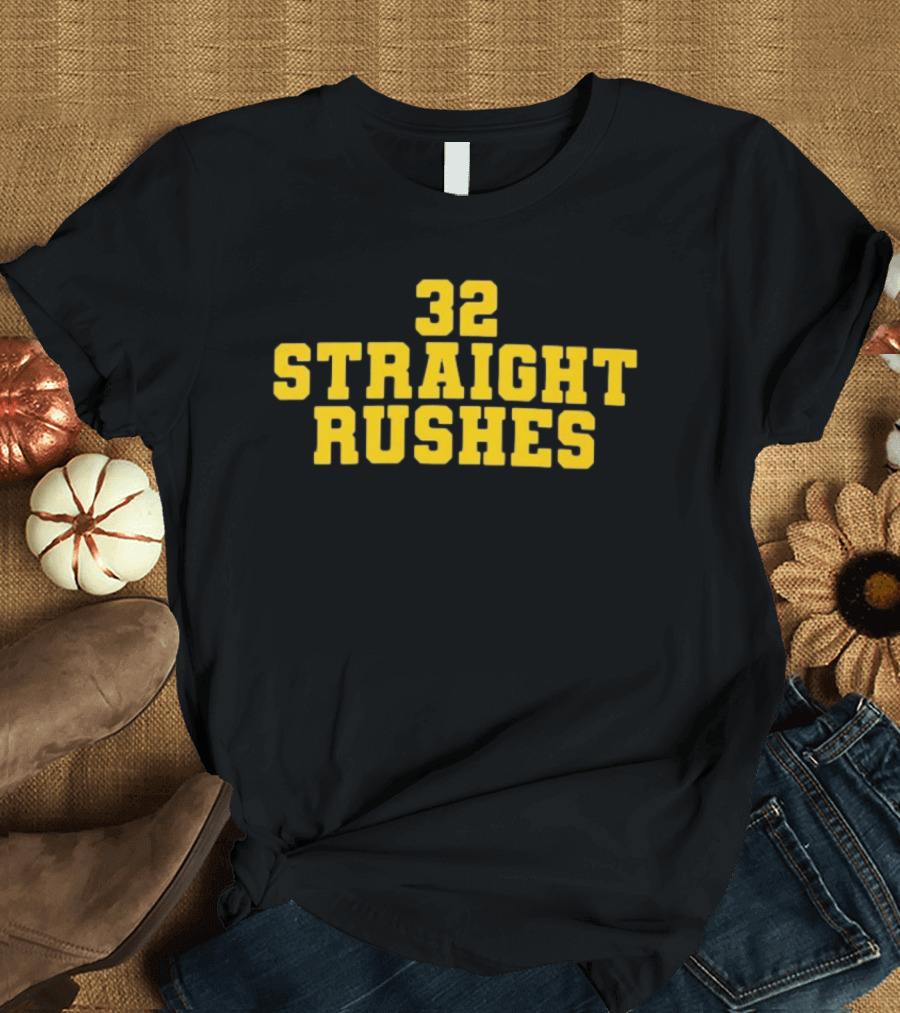 32 Straight Rushes Football Marathon Yellow Athletic Varsity T-Shirt