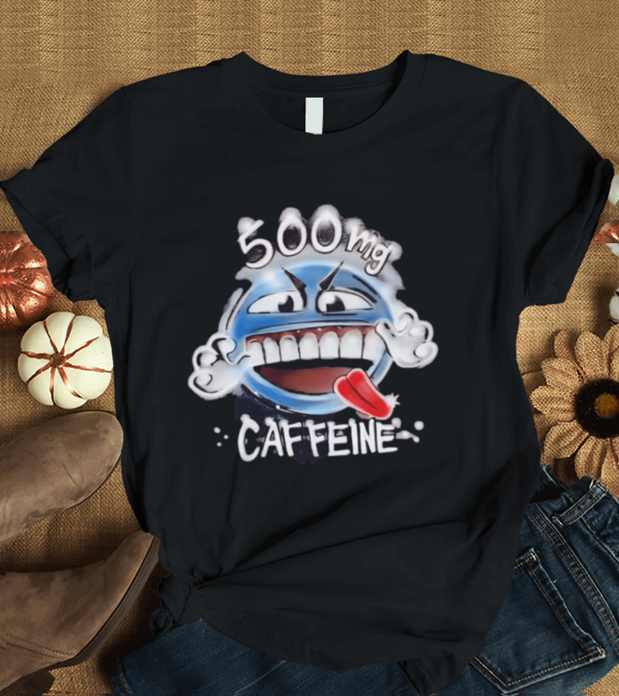 500mg Caffeine Airbrushed Smiley Face Coffee Lover T-Shirt