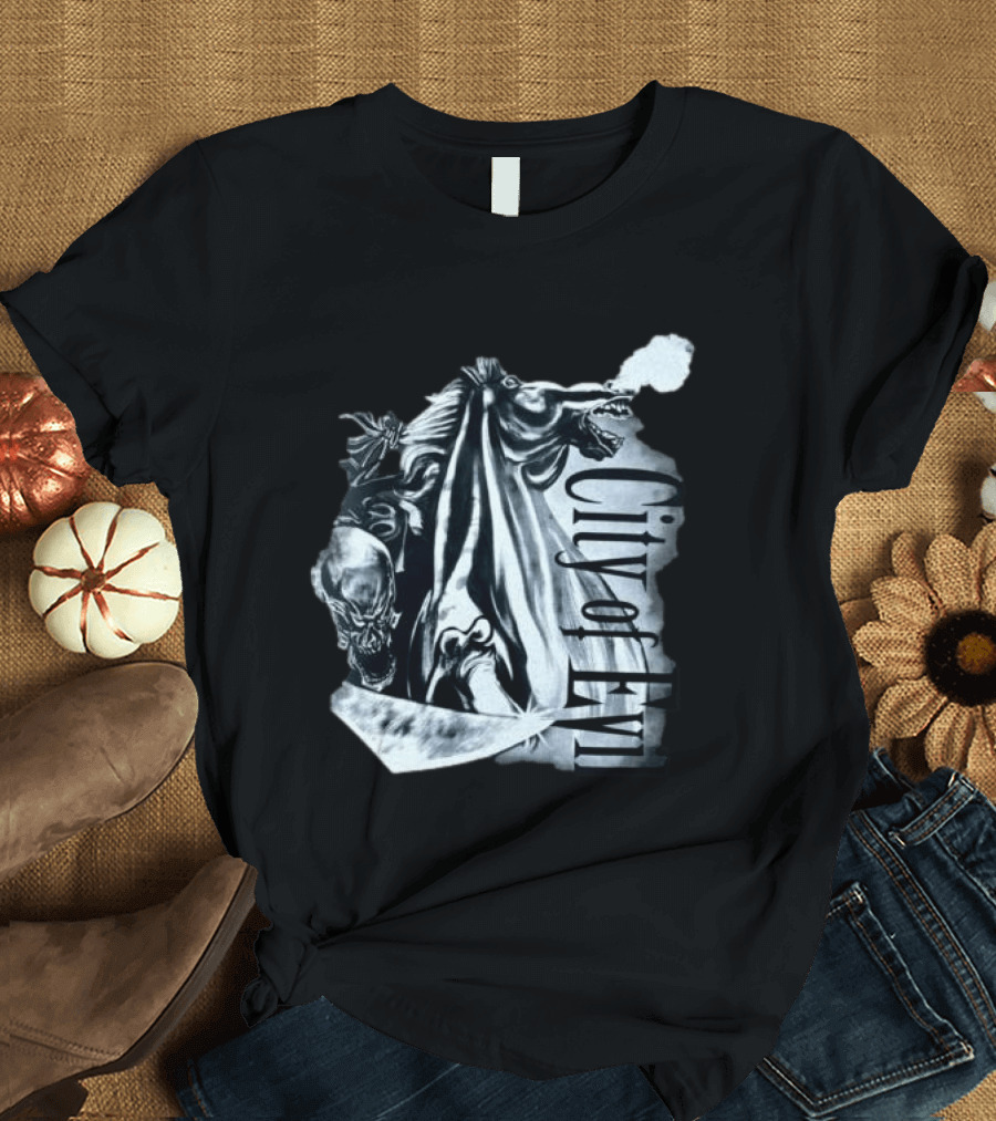 A7xworld Store City Of Evil Horseman Skull Garment Dye T-Shirt