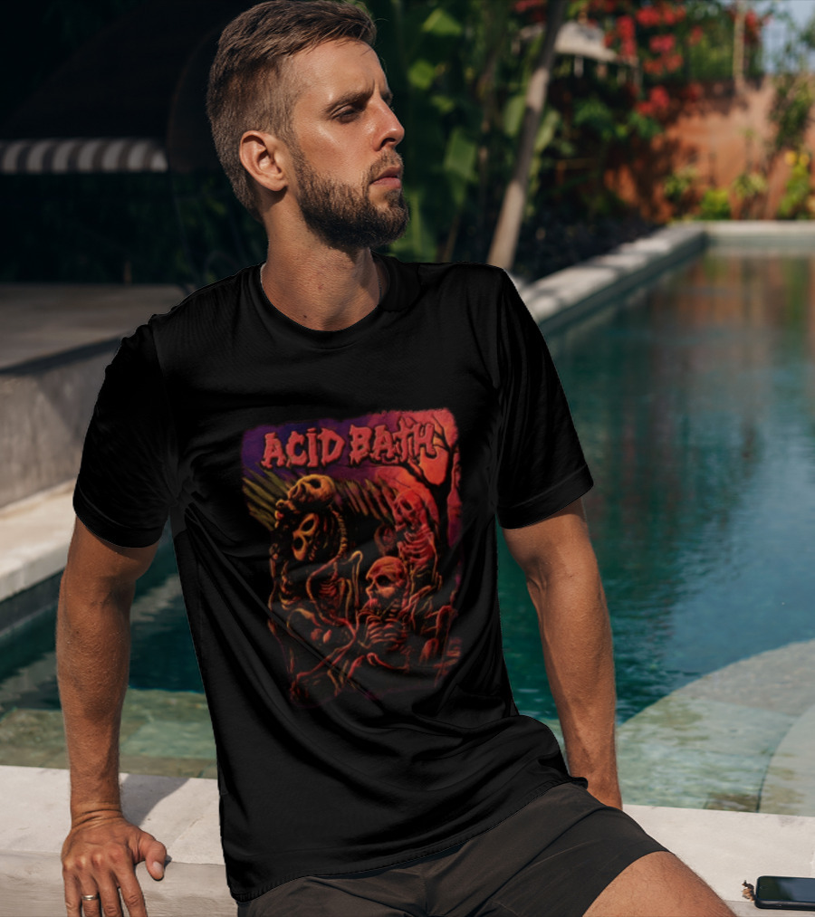 Acid Bath Skeletons And Skulls Allen Jaeger Halloween Horror T-Shirt