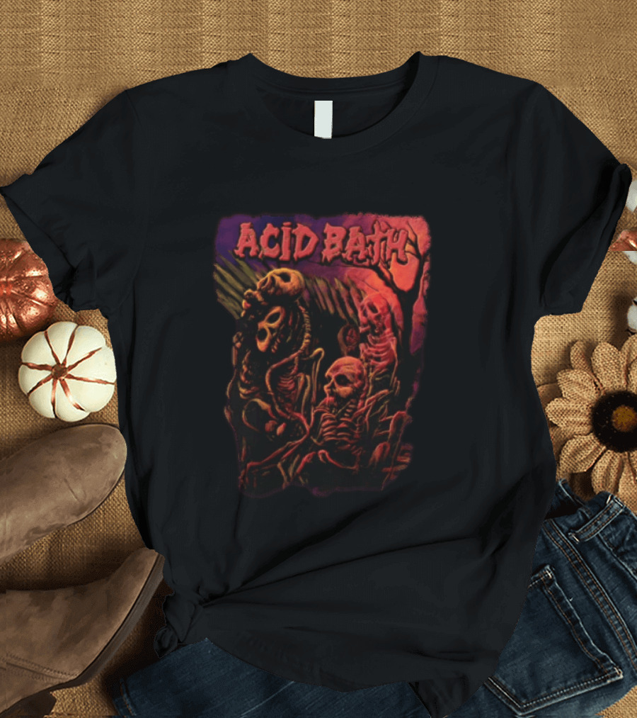 Acid Bath Skeletons And Skulls Allen Jaeger Halloween Horror T-Shirt