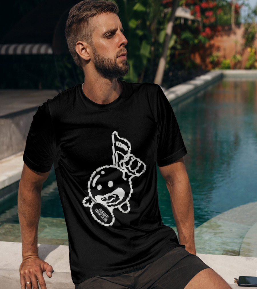 Andrew Miami Store Amc Black Pixel Art Character Holding Flag T-Shirt