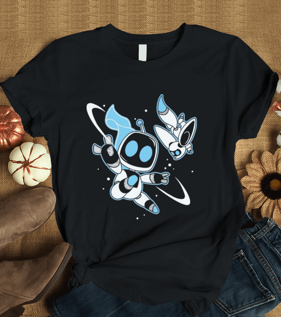 Astro Bot Bots In Space Adventure With Robots Floating In Space T-Shirt