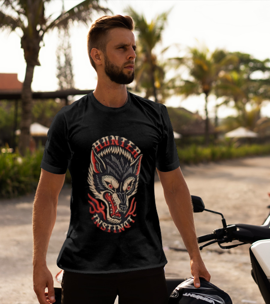 Hunter Instinct Wolf Head Flames T-Shirt