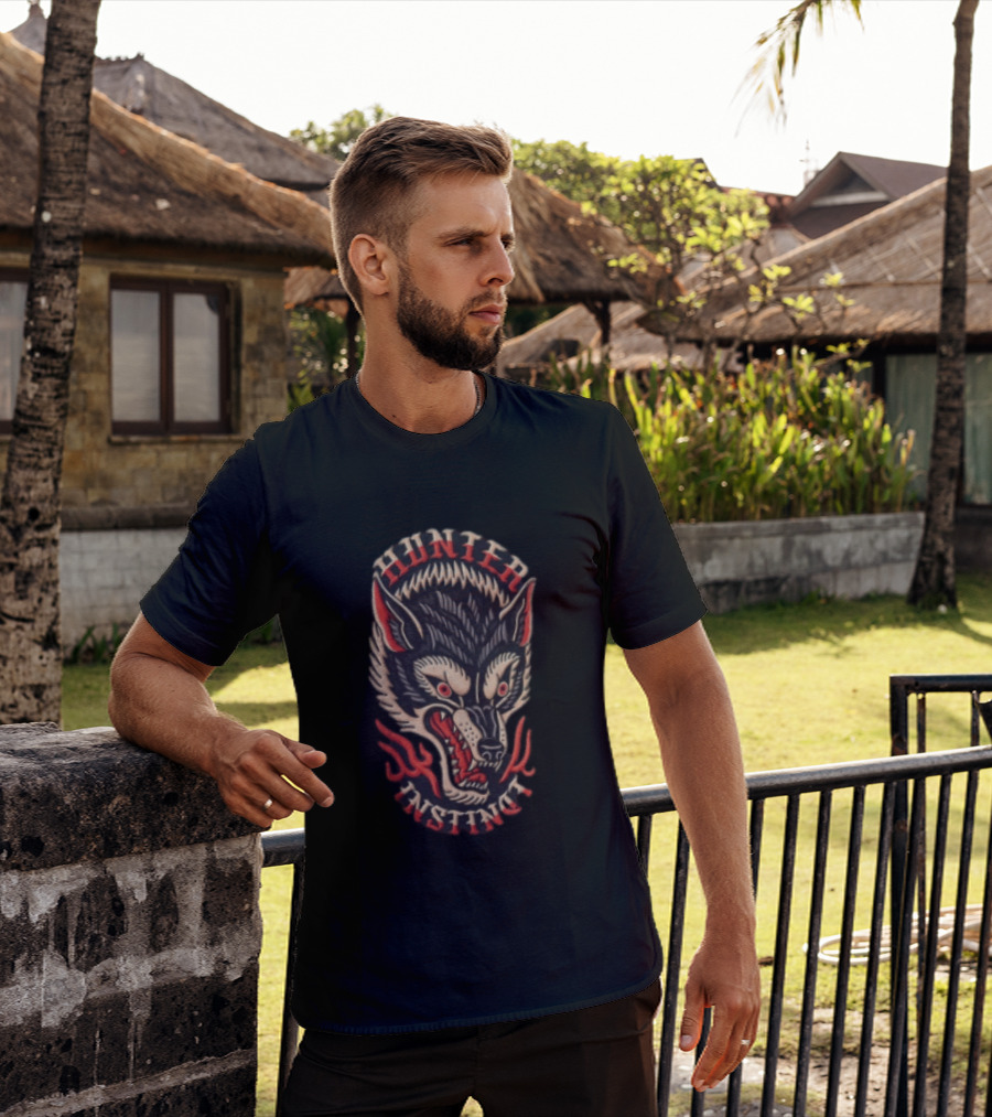 Hunter Instinct Wolf Head Flames T-Shirt