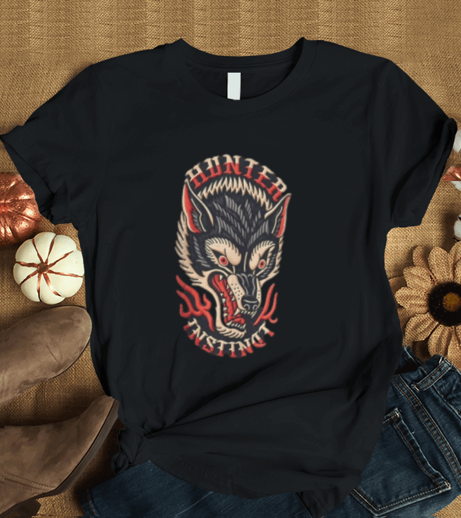 Hunter Instinct Wolf Head Flames T-Shirt