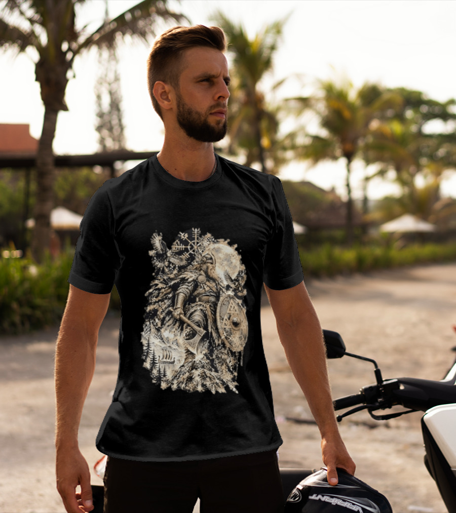 Norse God Viking Warrior Axe Valknut Symbol Raven Longship T-Shirt