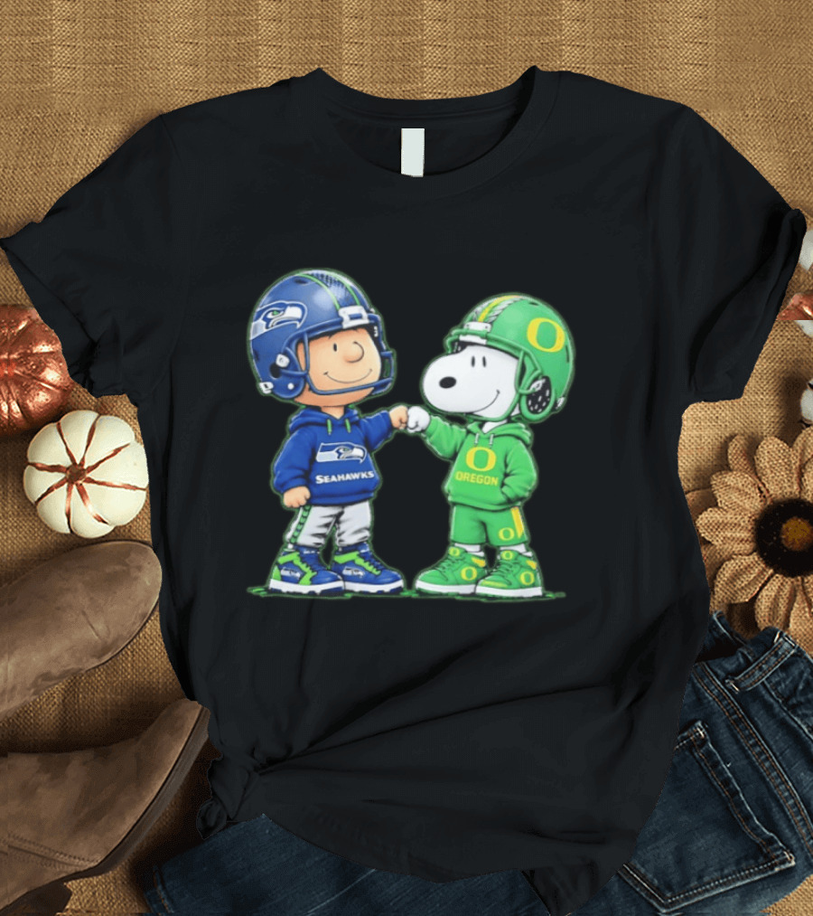 Peanuts Characters Seattle Seahawks Oregon Ducks Fist Bump Friendship Gear T-Shirt