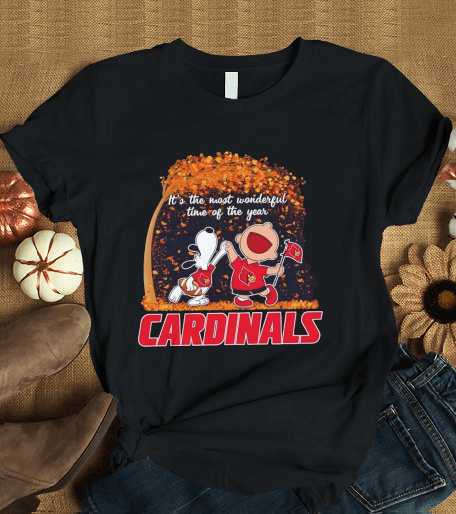 Snoopy Charlie Brown Dancing Louisville Cardinals Most Wonderful Time T-Shirt