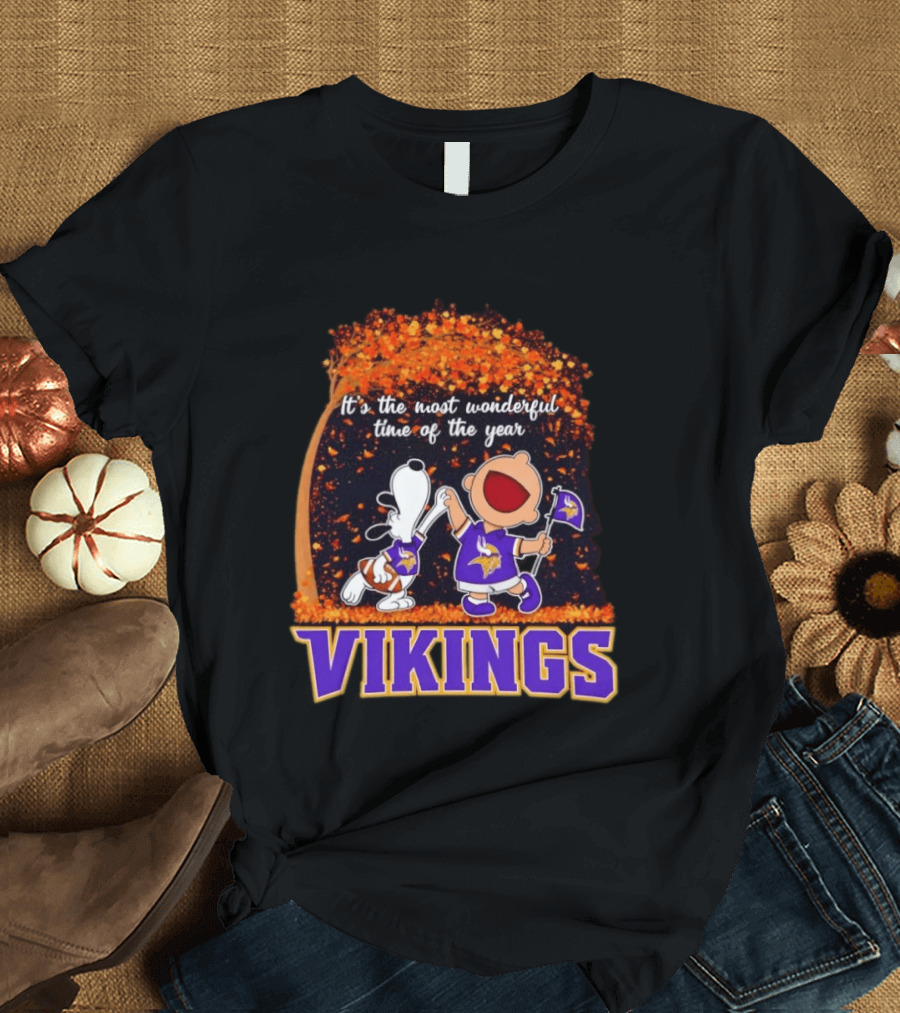 Snoopy Charlie Brown Dancing Minnesota Vikings It's The Most Wonderful Time Of The Year T-Shirt