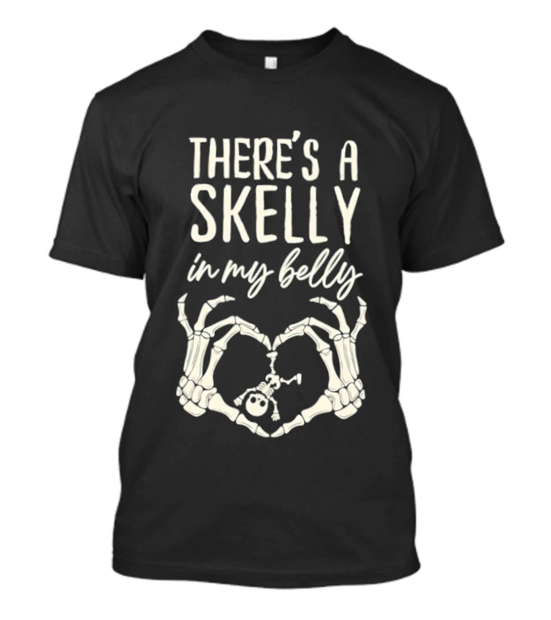 There's A Skelly In My Belly Skeleton Heart Hands Halloween Maternity T-Shirt