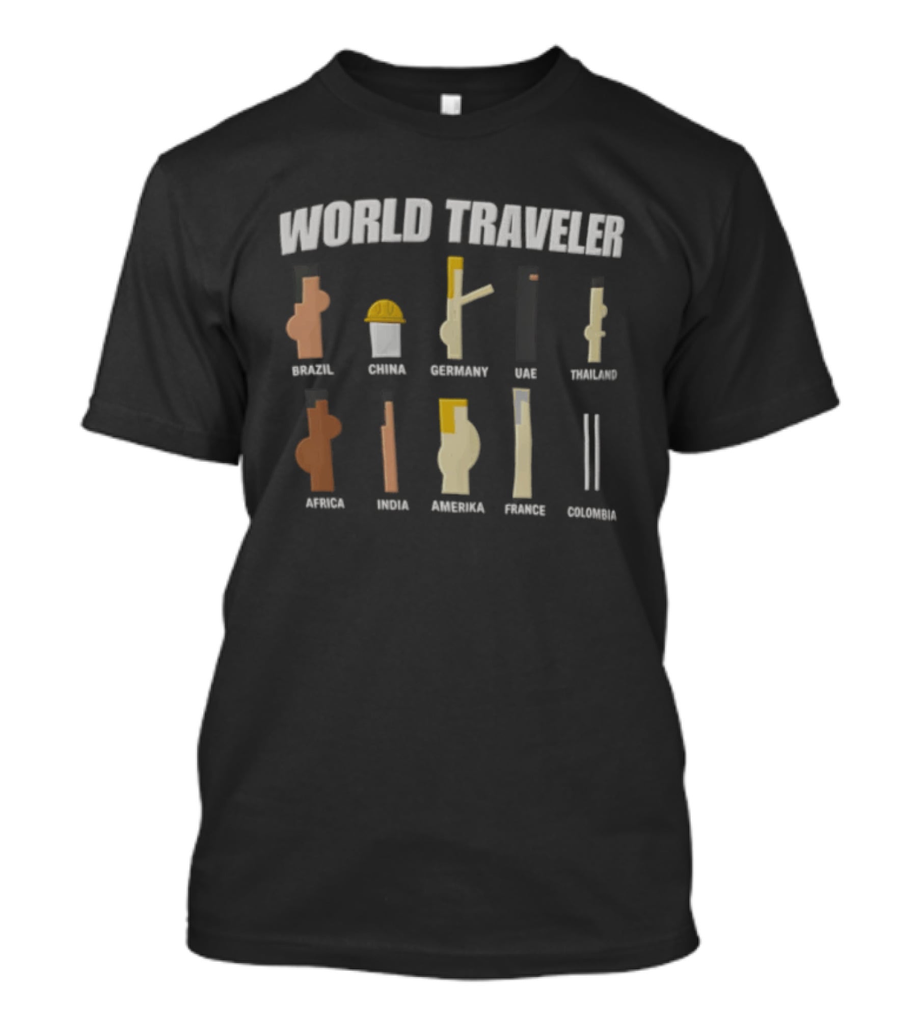 World Traveler Israel China Germany USA Holland Africa India France Japan Colombia T-Shirt