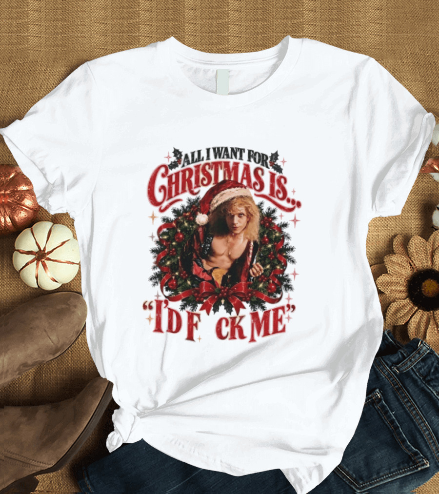 All I Want For Christmas Is I'd Fck Me Santa Hat Wreath Bow T-Shirt