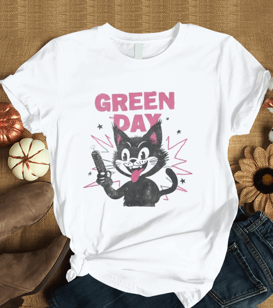Green Day American Dream Dynamite Cat With Cartoon Dynamite T-Shirt