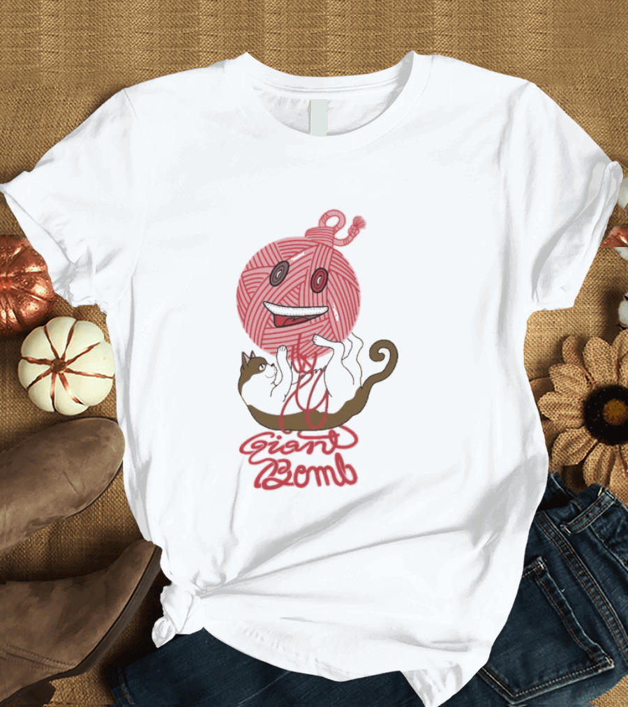 Giant Bomb Cat Monster Red Yarn Ball T-Shirt