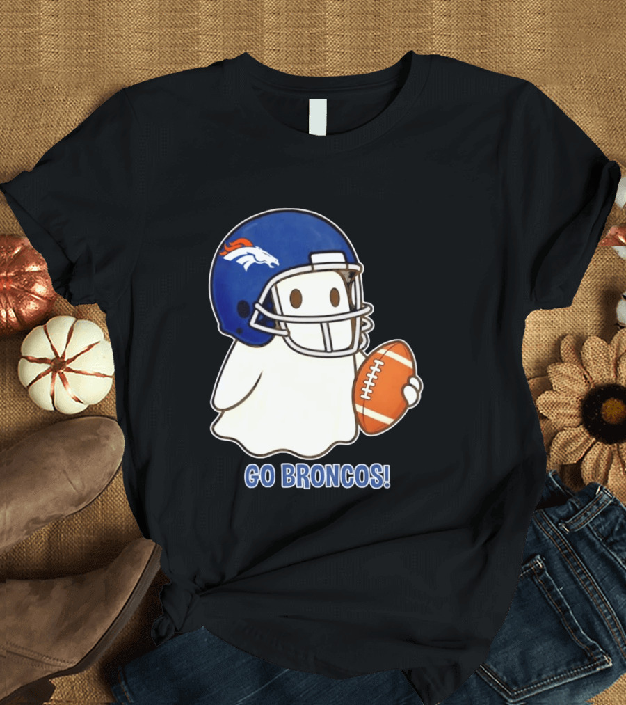 Denver Broncos Halloween Ghost Football Go Broncos T-Shirt