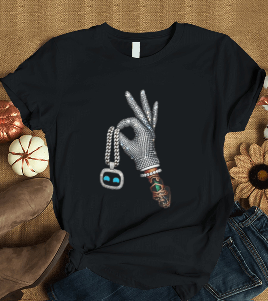 Ok Hand Diamond Glove Holding Sneaker Pendant Chain T-Shirt