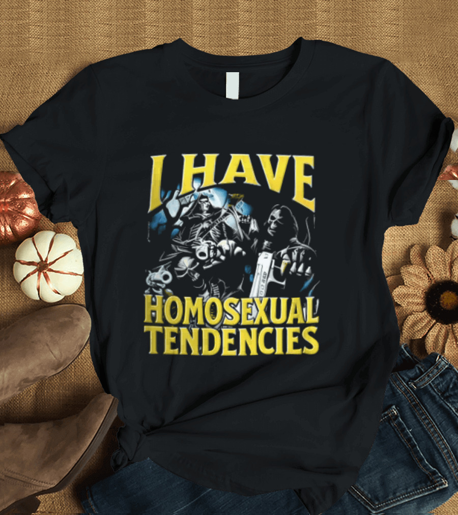 I Have Homosexual Tendencies Skeletons With Handguns Dark T-Shirt