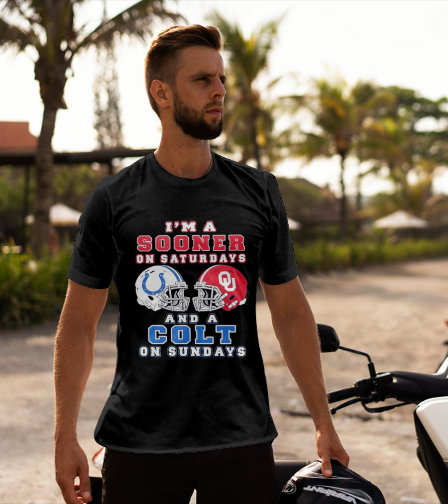 I'm A Sooner On Saturdays And A Colt On Sundays Football Helmets T-Shirt