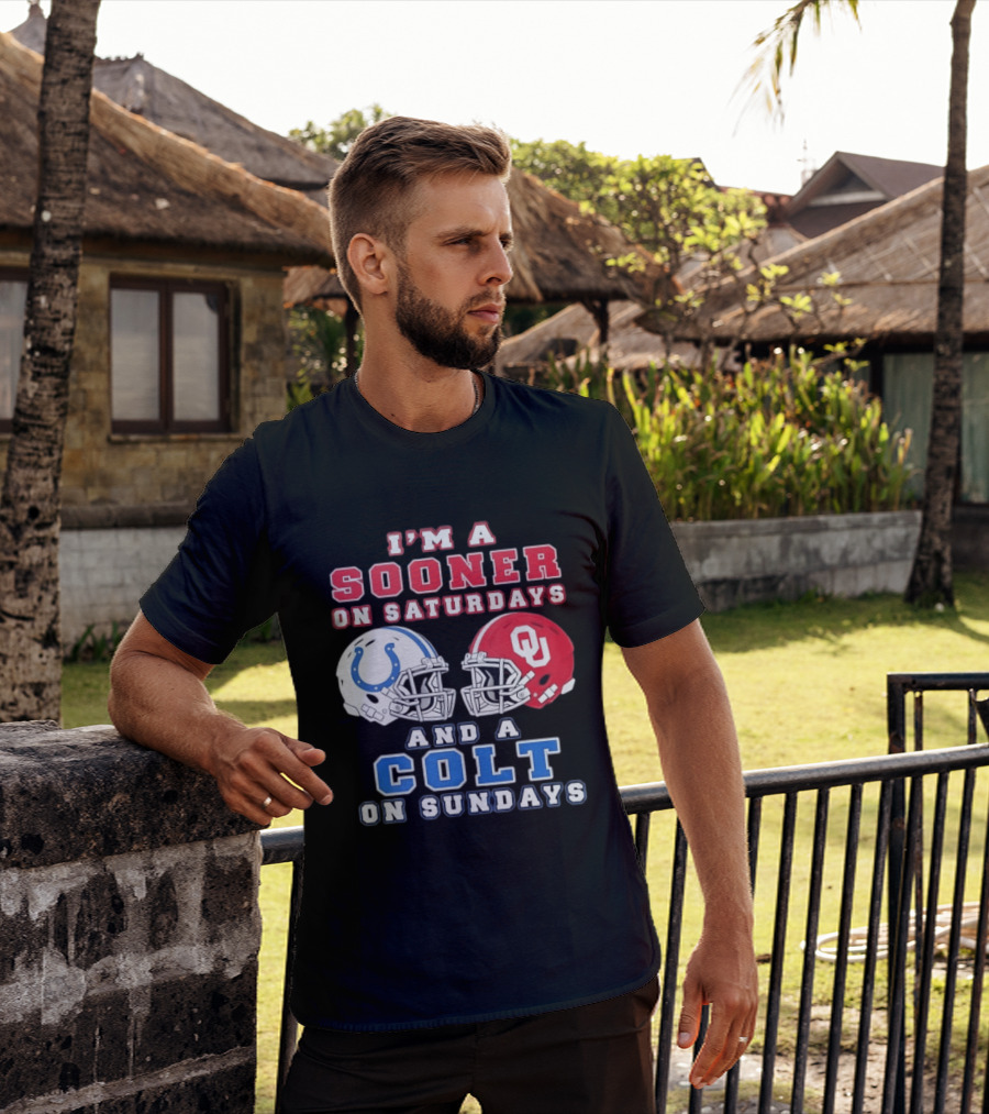 I'm A Sooner On Saturdays And A Colt On Sundays Football Helmets T-Shirt