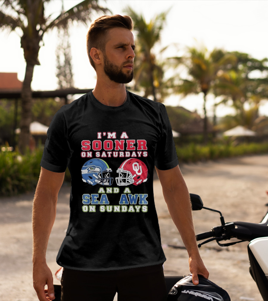 I'm A Sooner On Saturdays And A Seahawk On Sundays Football Helmet Fan Gear T-Shirt