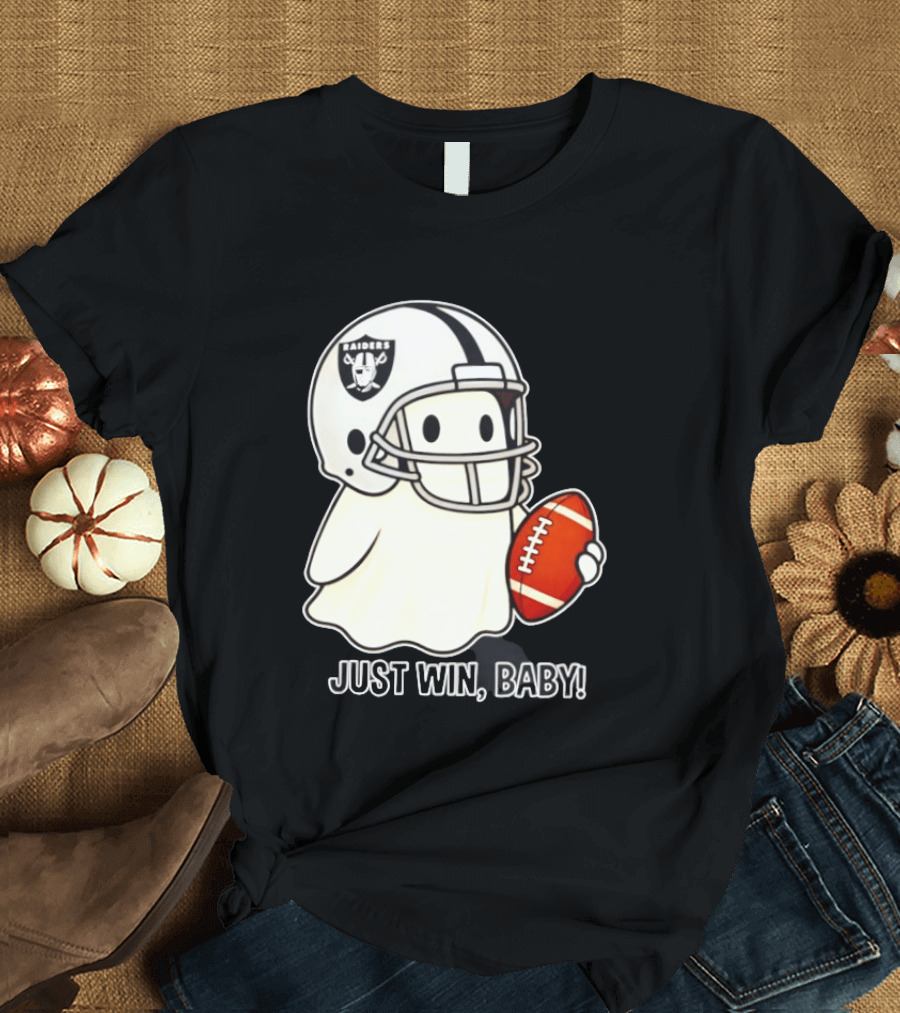 Las Vegas Raiders Just Win Baby Ghost Football Halloween 2026 T-Shirt