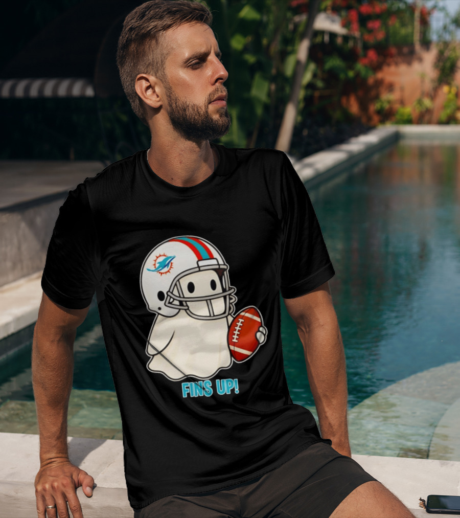 Miami Dolphins Ghost Fins Up Halloween 2026 Football Fan Gear T-Shirt