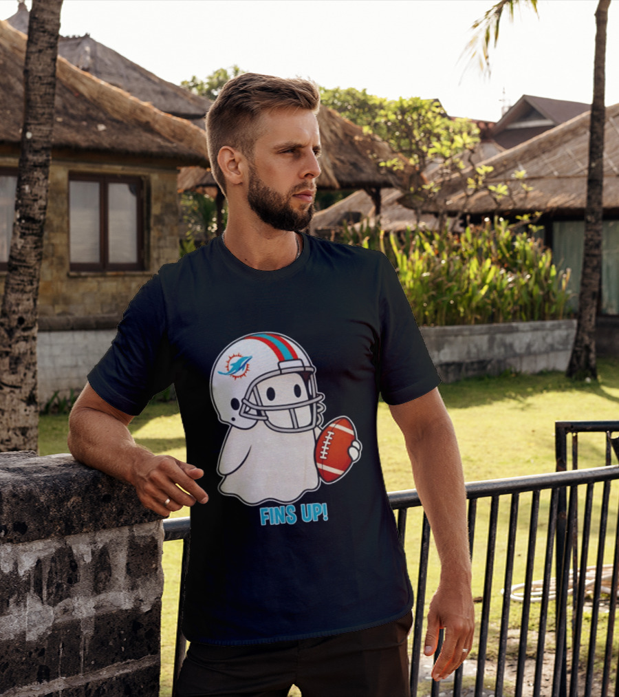 Miami Dolphins Ghost Fins Up Halloween 2026 Football Fan Gear T-Shirt