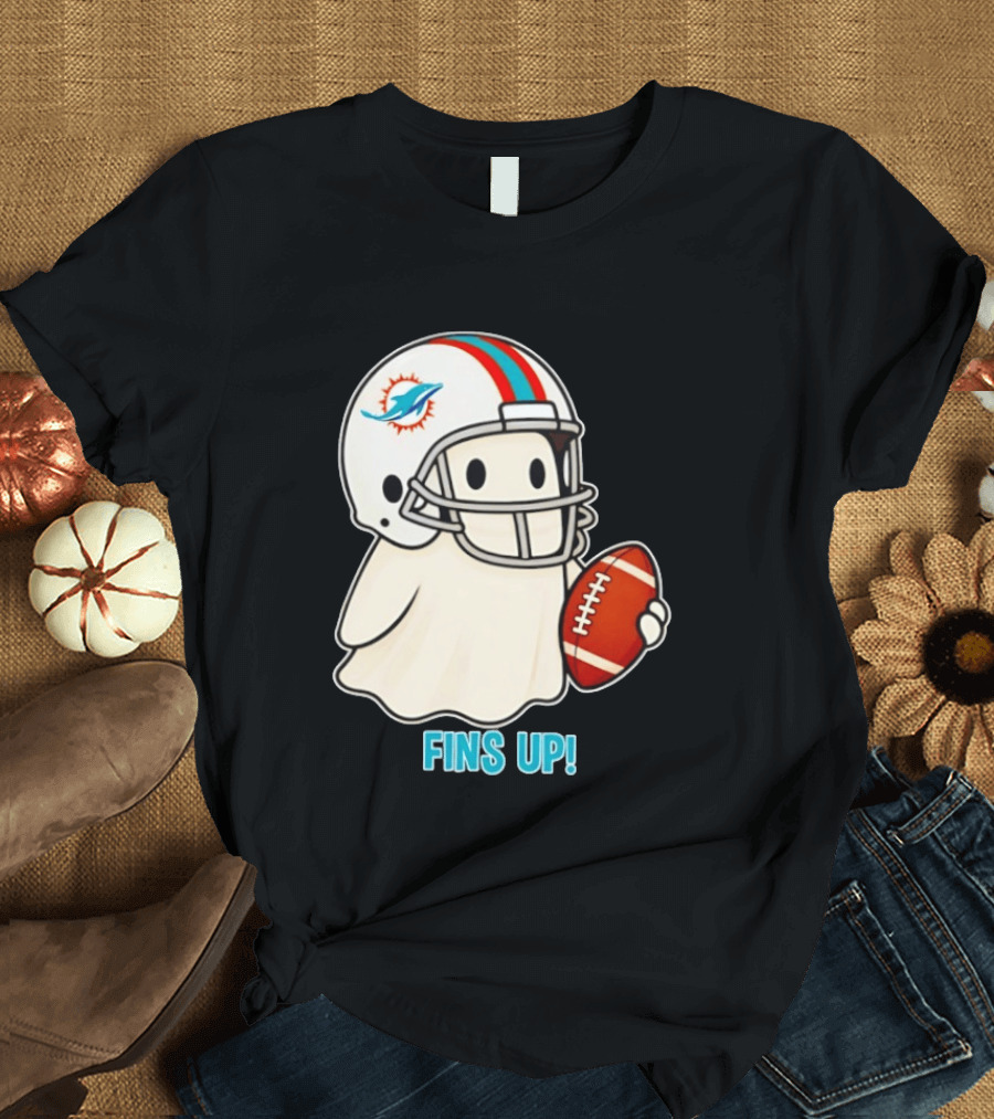Miami Dolphins Ghost Fins Up Halloween 2026 Football Fan Gear T-Shirt