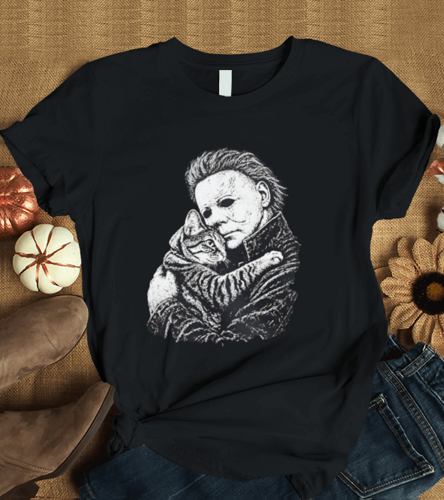Michael Myers Hugging A Cat Halloween Horror Icon Halloween Cat Lovers T-Shirt