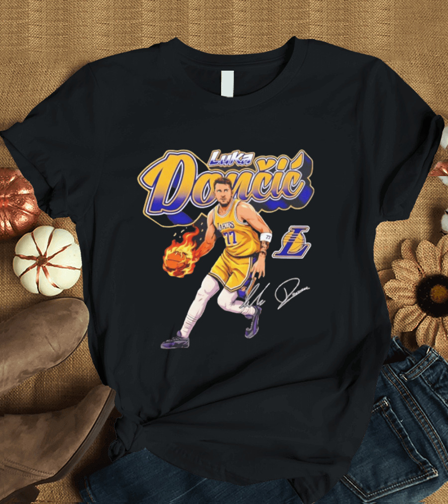 Luka Doncic Lakers 77 Signature Cursive T-Shirt