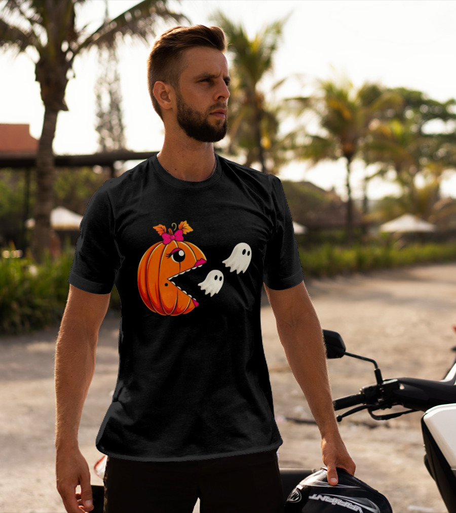 Ms PacMan Pumpkin Ghosts Halloween T-Shirt