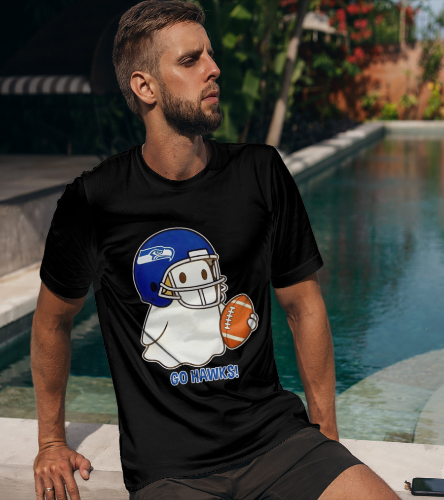 Seattle Seahawks Go Hawks Halloween Ghost Football Spirit T-Shirt