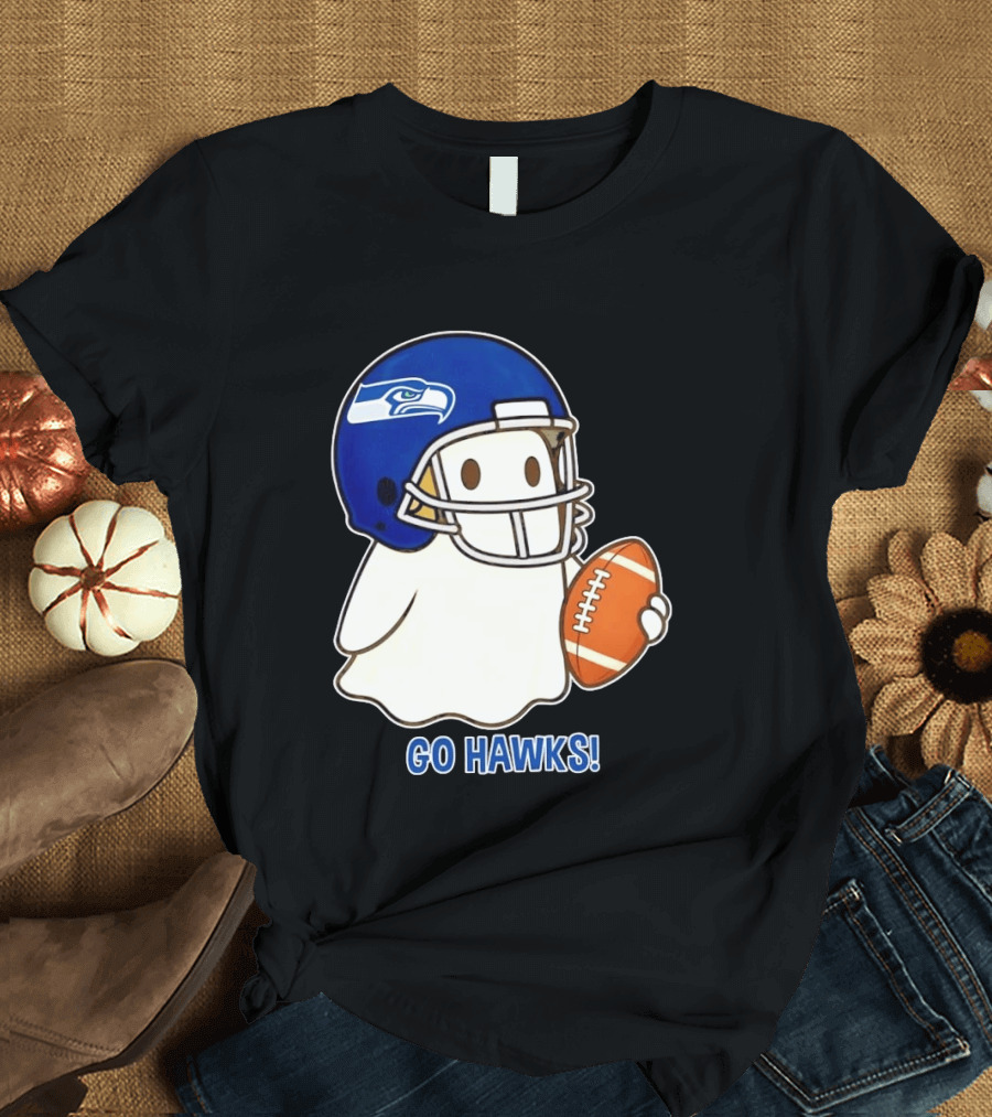 Seattle Seahawks Go Hawks Halloween Ghost Football Spirit T-Shirt