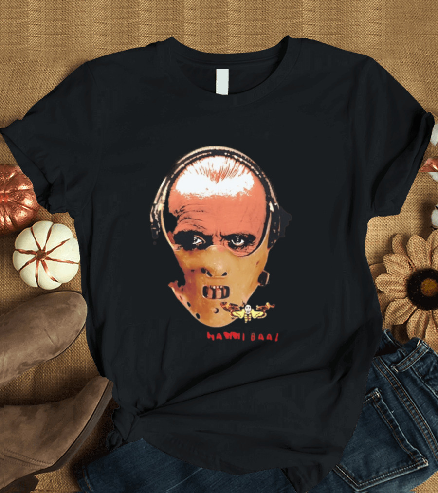 Hannibal Lecter Silence Of The Lamb Halloween Horror Mask With Skull Moth T-Shirt