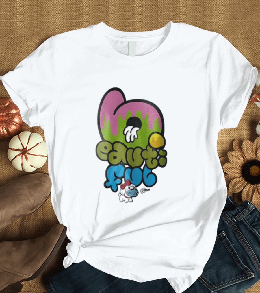Beautiful Graffiti Lettering Dripping Paint Cartoon Dog With Spray Can T-Shirt