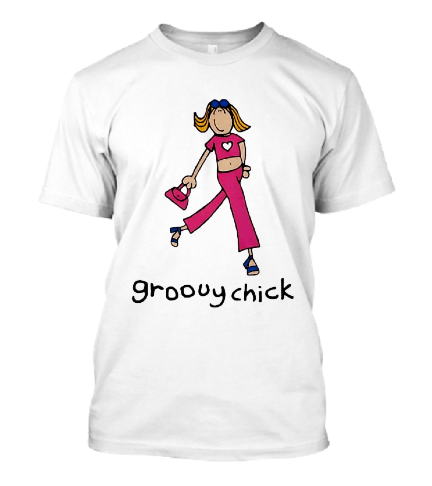 Groovy Chick Cartoon Character With Pink Heart Outfit And Bag T-Shirt