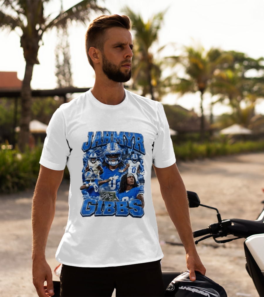 Jahmyr Gibbs Detroit Lions Blue Football T-Shirt